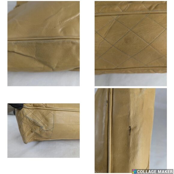 CHANEL Leather Matelasse Chain Shoulder Bag Lamb Skin Beige CC Auth - Picture 7 of 12